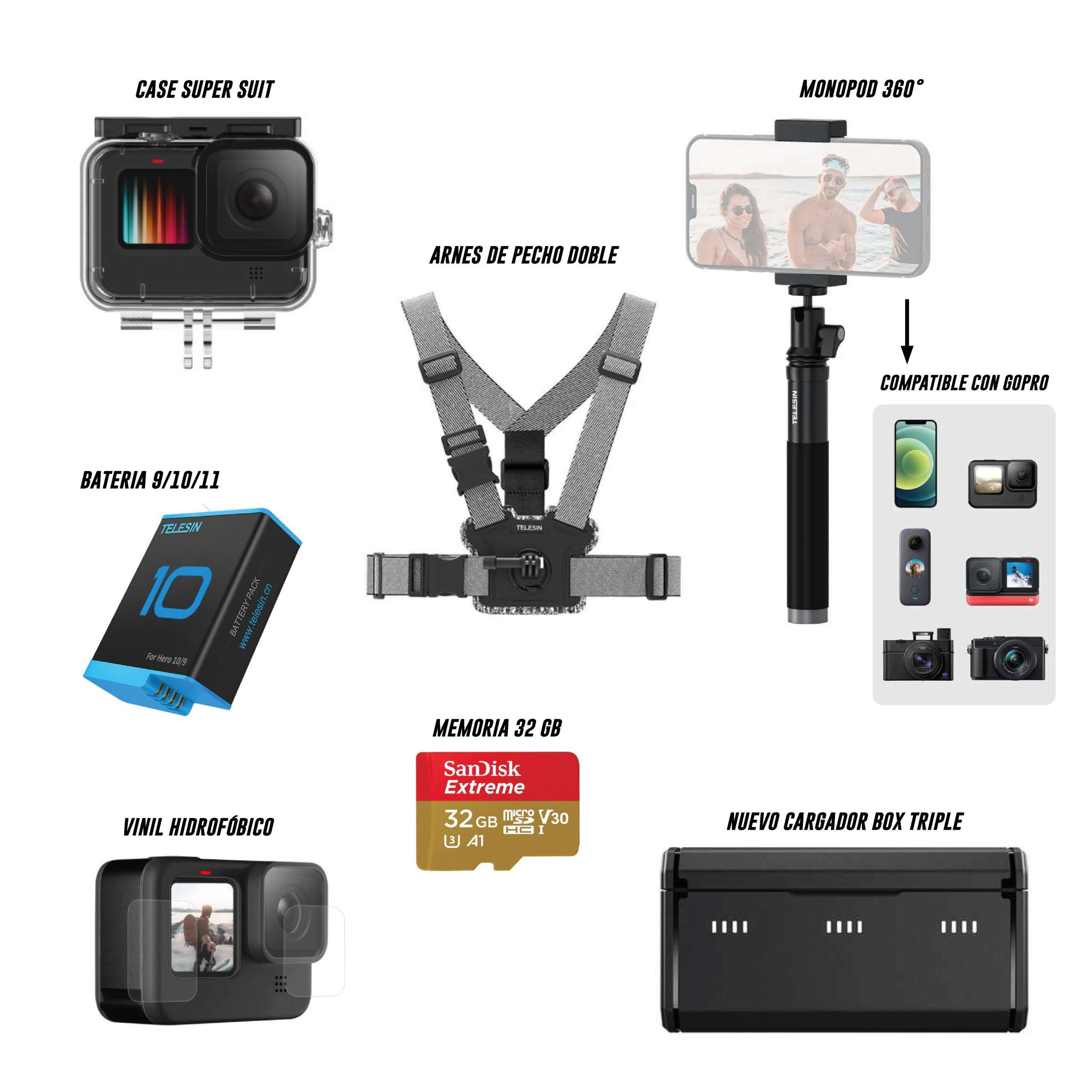 Cargador Baterías Doble Compatible GoPro Hero 9 Hero 10 Hero 11